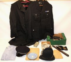 Comprehensive men's police uniform and accessories for Merseyside and Wallasey Police c1970s,