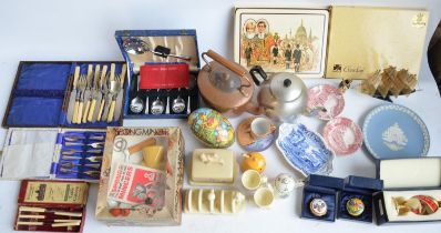 Collection of tableware and other items to include EPNS cutlery, Wedgewood plates, Lurpak butter