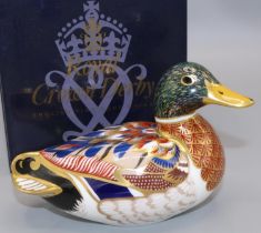 Royal Crown Derby paperweight: Mallard, gold stopper, with box