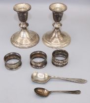 Pair of modern American short candlesticks marked Towle Sterling 925, weighted, three hallmarked