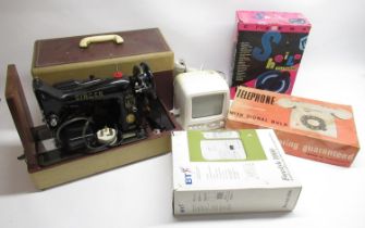 Boxed Singer electric sewing machine , boxed Sheila telephone, boxed telephone with signal bulb,