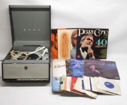 Bush Type SRP.31C portable record player, eight 33 RPM records and twenty eight 45 RPM records by