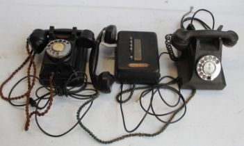 Bakelite wall mounted 1950's Telephone, Bakelite 1950's table phone, and a Bakelite and metal wall