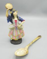 Royal Doulton figure Elsie Maynard HN 639 (repaired) H19cm and a C19th Eastern European carved