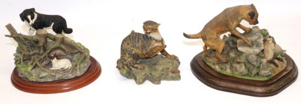 Border Fine Arts figural groups: Border Terrier & Vixen, 'Found Safe', and a wildcat (3)