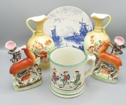 C19th Staffordshire pottery frog mug decorated with moulded tavern scene figures of Tam O'Shanter