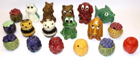 Sylvac Pottery: seven money boxes in the form of various animals, and eleven various jam and honey