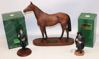 Beswick Connoisseur model of Red Rum on plinth, H32cm; and two boxed Robert Harrop figures, PP04 'In