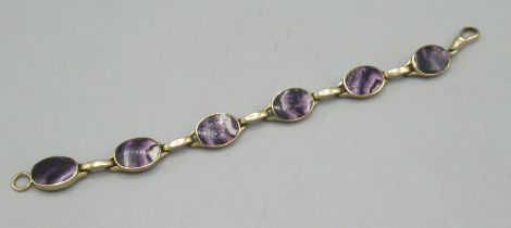 9ct yellow gold bracelet set with blue John, stamped 375, L19.5cm, 20.8g