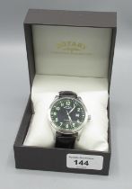 Rotary stainless steel military style automatic wristwatch with date, signed luminous Arabic dial,