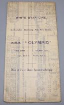 1920s Plan of First Class Accommodation for the White Star Line R.M.S. Olympic passenger ship,