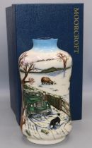 Moorcroft Pottery: Winter Feed pattern vase, designed by Anji Davenport, dated 2009, H21.5cm, with