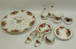 Royal Albert Old Country Roses - Two flower posies, 2 shoes, bell, wall plate clock, mini urn, pin