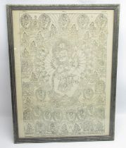 Print of a woodcut of Hevajra, 1 of the Yidams in Tantric/ Vajrayana Buddhism, held at the