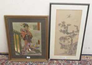 Japanese School; Study of a Geisha, and a similar study of a cat, colour prints, 55cm x 256cm (2)