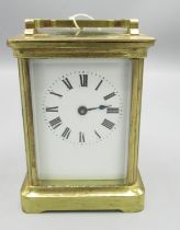 Duverdry & Bloquel - early C20th brass carriage timepiece, visible cylinder escapement, movement