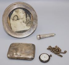Early C20th hallmarked silver circular photograph frame and a cheroot holder, hallmarks