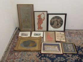 Mixed collection of framed pictures and prints, inc. hand-coloured photogravure by M.Goodman 1910