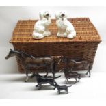 Three bay/brown Beswick horses, maximum H28.5cm, 2 Beswick black Labradors, maximum H14cm, pair of