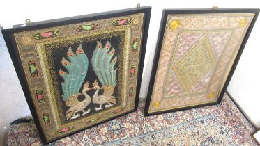 Pair of framed South East Asian silk tapestries, 76.5cm x 94.5cm