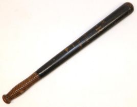 William IV police truncheon marked 'IV WR' and 'Special Constable', black with gilt lettering,