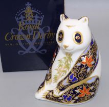 Royal Crown Derby paperweight: Imperial Panda, gold stopper, with box