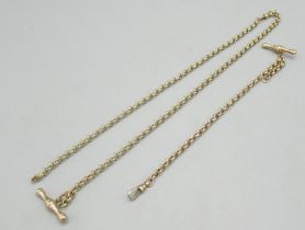 9ct yellow gold belcher chain bracelet with T bar, L18cm and a matching necklace (A/F), both stamped