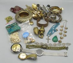 Cllection of bangles and costume jewellery, and mixed cutlery inc. a metal ankle bracelet turned