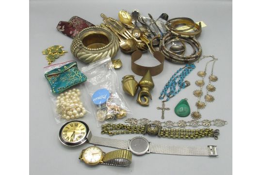 Cllection of bangles and costume jewellery, and mixed cutlery inc. a metal ankle bracelet turned - Image 1 of 4