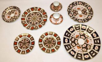 Collection of Royal Crown Derby Imari ware, comprising five plates max. D27cm, shallow bowl, and two