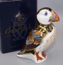 Royal Crown Derby paperweight: Puffin, gold stopper, with box