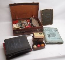 Small leather case monogrammed 'MEH' containing automobilia ephemera, 13 part Miltons Paradise