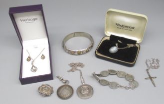 Hallmarked Sterling silver Victorian brooch, and a collection of other silver jewellery, including a