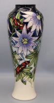 Moorcroft Pottery: Star of Mikan pattern tall vase, designed by Sian Leeper, dated 2003, numbered