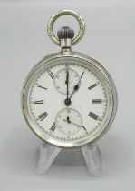 J. W. Benson, Ludgate Hill, London - silver keyless pin set centre seconds chronograph pocket watch,