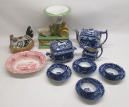 WITHDRAWN - Early C19th blue & white pearlware tea set comprising. tea pot, milk jug, lidded sugar