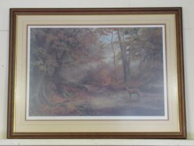 Elizabeth M Halstead (British C20th); 'Woodland Stream', colour print, signed, titled and