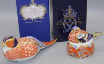 Two Royal Crown Derby paperweights: Pheasant and Nesting Chaffinch, gold stoppers, with boxes (2)