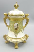 Early C20th Coalport 'Jewelled' landscape vase with lid, Numbered to base V5955 200 1st, H17cm