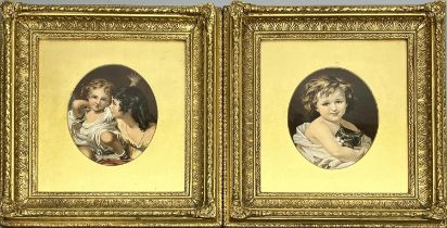 Pair of Victorian oval prints in giltwood and gesso moulded frames, aperture 23cm x 20cm, 33cm x