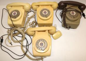 Three GPO 746 wall mounted ivory coloured telephones and one other (4)