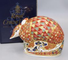 Royal Crown Derby paperweight: Armadillo, gold stopper, with box