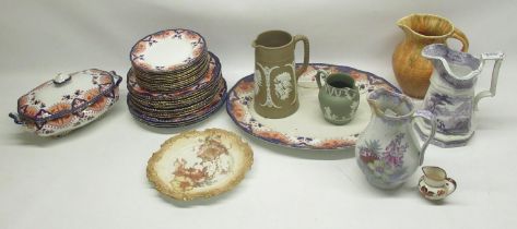 Royal Doulton Alma dinner plates, side plates, lidded tureen, meat plate, another Royal Doulton