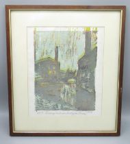 C20th Daniel Wild 'Burnley Canal and Sandygate Bridge' ltd.ed colour print, signed and titled in