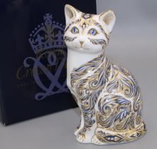 Royal Crown Derby paperweight: Majestic Cat, ltd. ed. 159/3500, gold stopper, with box and