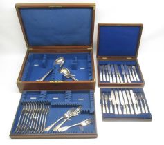 Canteen of mother of pearl handled cutlery and another canteen cont. 14 forks, 2 large spoons, salad