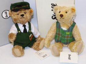 Steiff teddy bears: 'Flying Scotsman' 664694, bear wearing a green Flying Scotsman engine driver