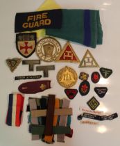 Collection of cloth scout badges, sixer colours name tags etc and some Masonic badges