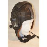 Russian W3-82 leather flying helmet dated 1987 with headphone and mic cables