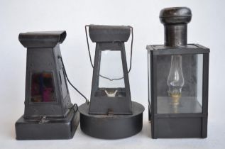 World War II British blackout oil lantern (missing sloped side light inhibitor panels), a